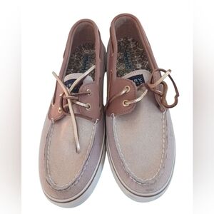 Sperry Womens Bahama Tan W/ Gold Metallic Boat Shoes Size 9.5 NWT